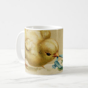 Vintage Happy Easter Chick with Blue Flowers Coffee Mug