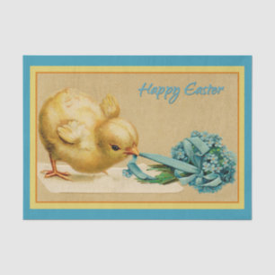 Vintage Happy Easter Chick with Blue Flowers Tissue Paper