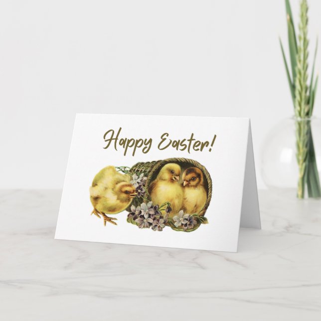 Vintage Happy Easter Chicken Folded Greeting Card (Front)