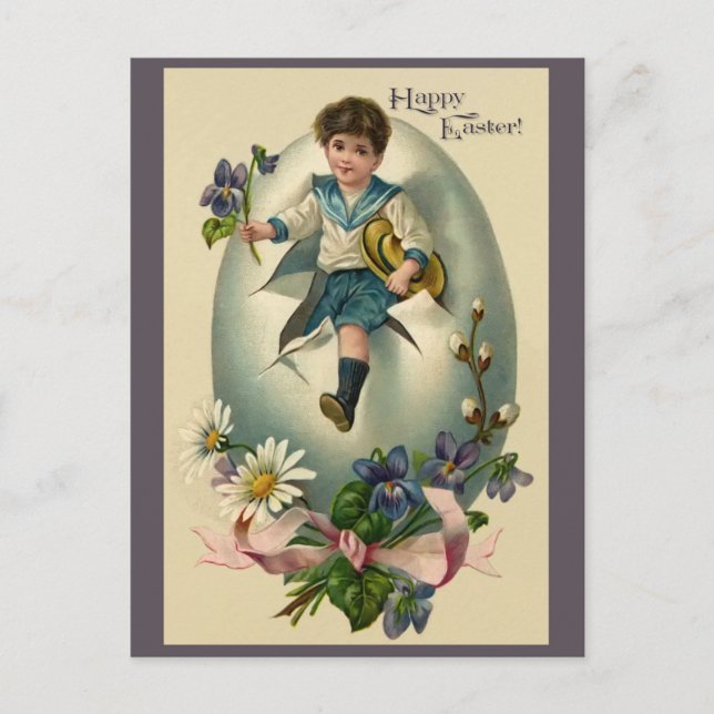 Vintage Happy Easter sailor suit boy Postcard (Front)