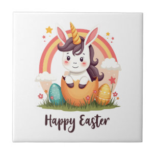 Vintage Happy Easter Unicorn Rainbow Egg Cute Kids Ceramic Tile
