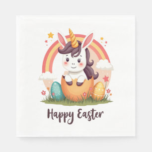 Vintage Happy Easter Unicorn Rainbow Egg Cute Kids Napkin