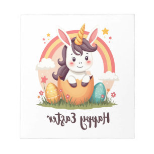 Vintage Happy Easter Unicorn Rainbow Egg Cute Kids Notepad