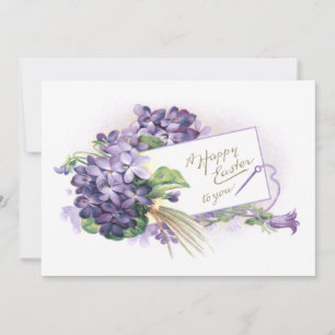 Vintage Happy Easter Violets Holiday Card