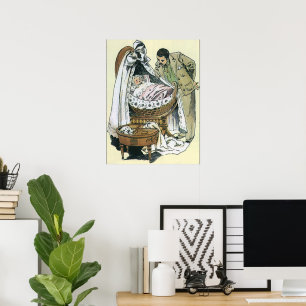 Vintage Happy Fathers Day, Victorian Baby Bassinet Poster