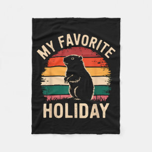 Vintage Happy Groundhog Day 2025 Funny Woodchuck Fleece Blanket