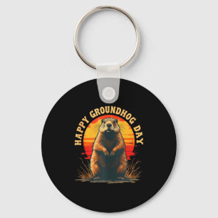 Vintage Happy Groundhog Day 2025 Funny Woodchuck S Key Ring