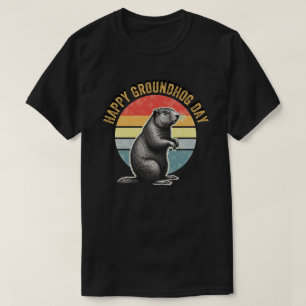 Vintage Happy Groundhog Day 2025 Funny Woodchuck T-Shirt
