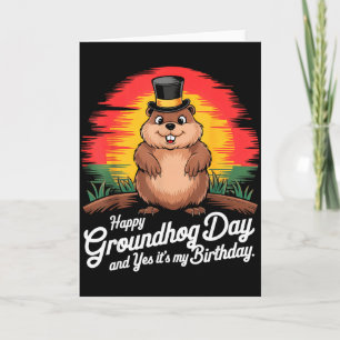 Vintage Happy Groundhog Day Yes Its My Birthday  Card