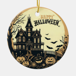 Vintage happy Halloween art Ceramic Ornament