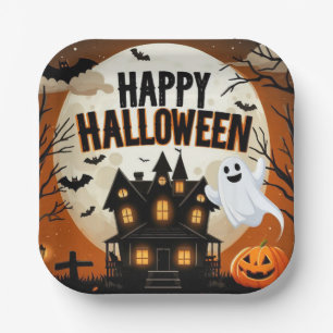 Vintage happy Halloween art Paper Plate