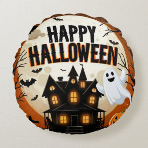 Vintage happy Halloween art Round Cushion