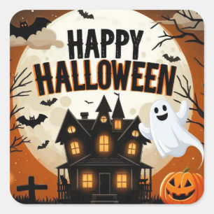 Vintage happy Halloween art Square Sticker