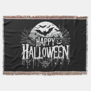 Vintage happy Halloween art Throw Blanket