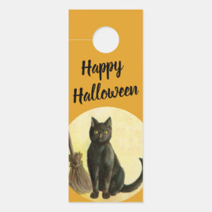 Vintage Happy Halloween Bathroom Decor Black Cat Door Hanger
