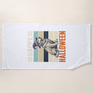 Vintage Happy Halloween Dog Witch Hat Shirt Design Beach Towel