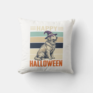 Vintage Happy Halloween Dog Witch Hat Shirt Design Cushion