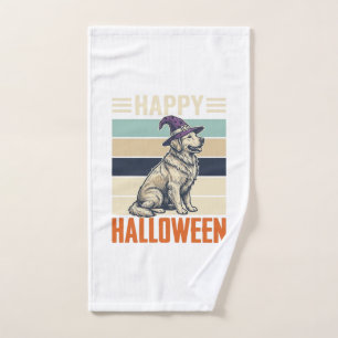 Vintage Happy Halloween Dog Witch Hat Shirt Design Hand Towel