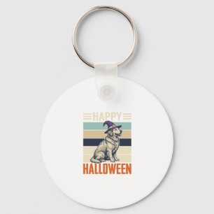 Vintage Happy Halloween Dog Witch Hat Shirt Design Key Ring