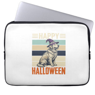 Vintage Happy Halloween Dog Witch Hat Shirt Design Laptop Sleeve