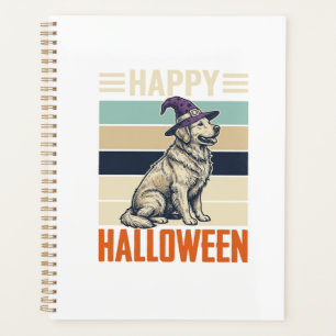 Vintage Happy Halloween Dog Witch Hat Shirt Design Planner