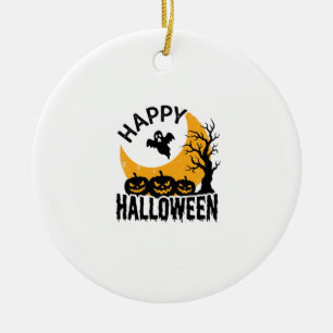 Vintage Happy Halloween Ghost Pumpkin Shirt Design Ceramic Ornament