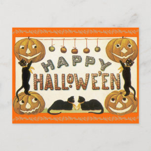 Vintage Happy Halloween Postcard Jack-O-Lanterns
