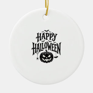 Vintage Happy Halloween Pumpkin Bat Shirt Design_1 Ceramic Ornament