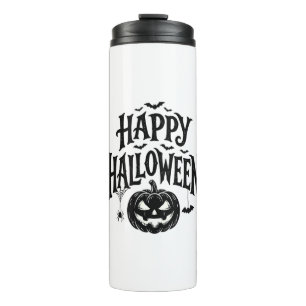 Vintage Happy Halloween Pumpkin Bat Shirt Design_1 Thermal Tumbler