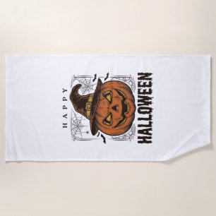 Vintage Happy Halloween Pumpkin Engraving Design_1 Beach Towel