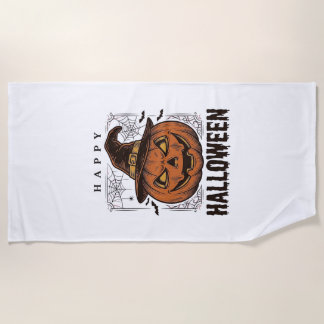 Vintage Happy Halloween Pumpkin Engraving Design_1 Beach Towel