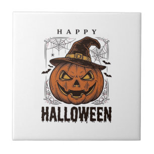 Vintage Happy Halloween Pumpkin Engraving Design_1 Ceramic Tile