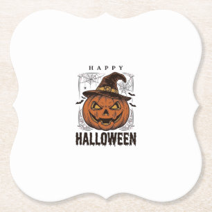 Vintage Happy Halloween Pumpkin Engraving Design_1 Paper Coaster