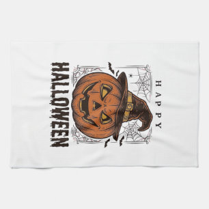 Vintage Happy Halloween Pumpkin Engraving Design_1 Tea Towel