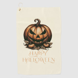 Vintage happy Halloween pumpkin Golf Towel