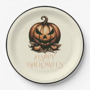 Vintage happy Halloween pumpkin Paper Plate