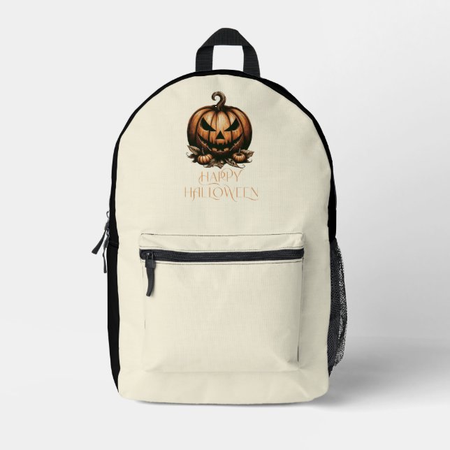 Vintage happy Halloween pumpkin Printed Backpack (Front)