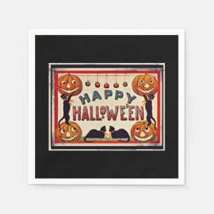 Vintage Happy Halloween Pumpkins Black Cats Napkin