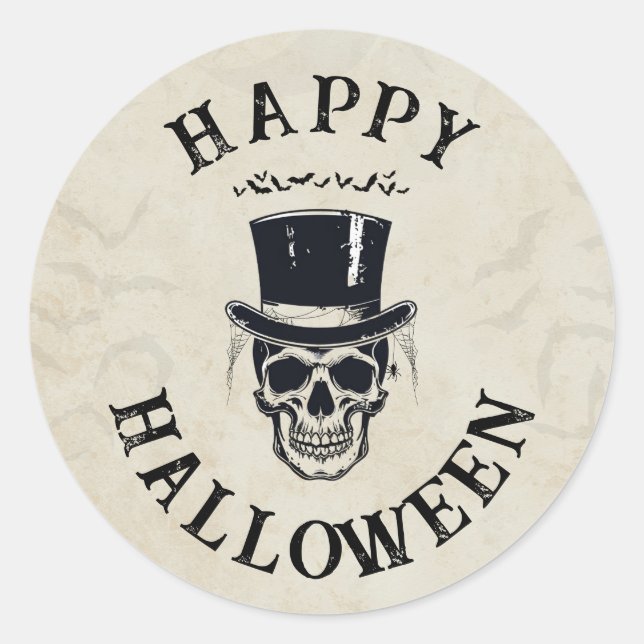 Vintage Happy Halloween Skull Classic Round Sticker (Front)