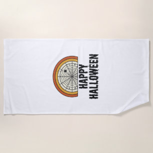 Vintage Happy Halloween Spider Web Vector Design_1 Beach Towel