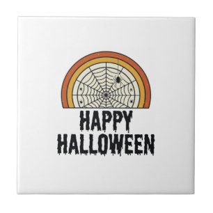 Vintage Happy Halloween Spider Web Vector Design_1 Ceramic Tile