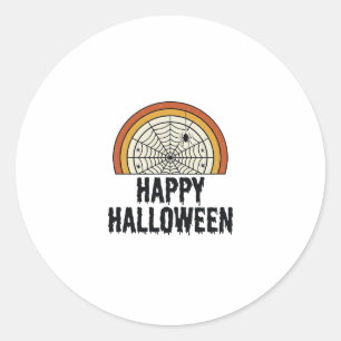 Vintage Happy Halloween Spider Web Vector Design_1 Classic Round Sticker