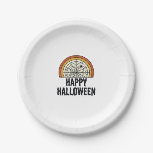 Vintage Happy Halloween Spider Web Vector Design_1 Paper Plate
