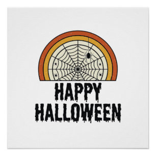 Vintage Happy Halloween Spider Web Vector Design_1 Poster