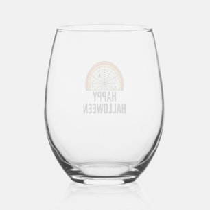 Vintage Happy Halloween Spider Web Vector Design_1 Stemless Wine Glass