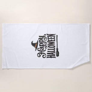 Vintage Happy Halloween Witch Hat Shirt Design_1 Beach Towel