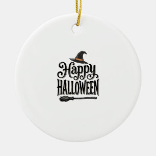 Vintage Happy Halloween Witch Hat Shirt Design_1 Ceramic Ornament