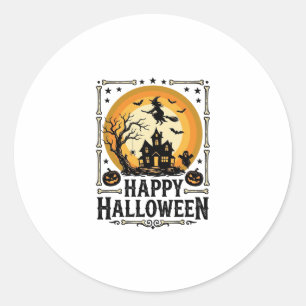 Vintage Happy Halloween Witch Moon Shirt Design_1 Classic Round Sticker
