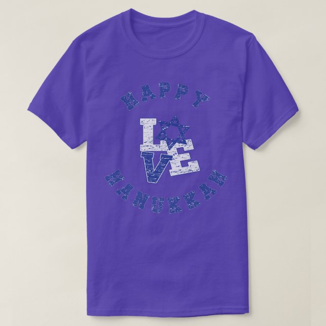 Vintage Happy Hanukkah Love, Israeli Flag  T-Shirt (Design Front)