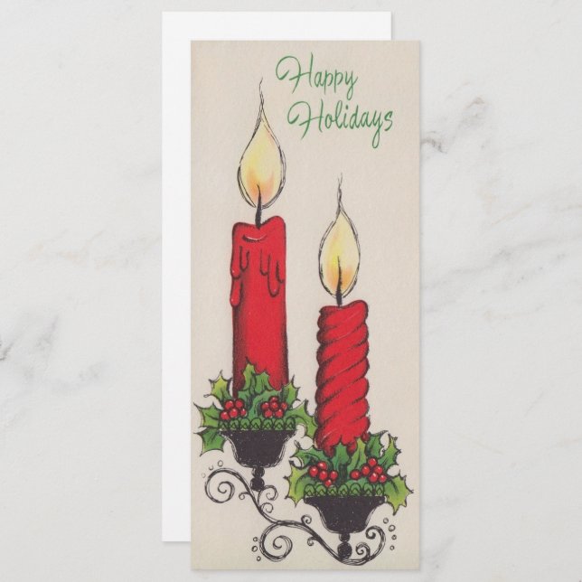 Vintage Happy Holidays Christmas Candles Holiday Card (Front/Back)